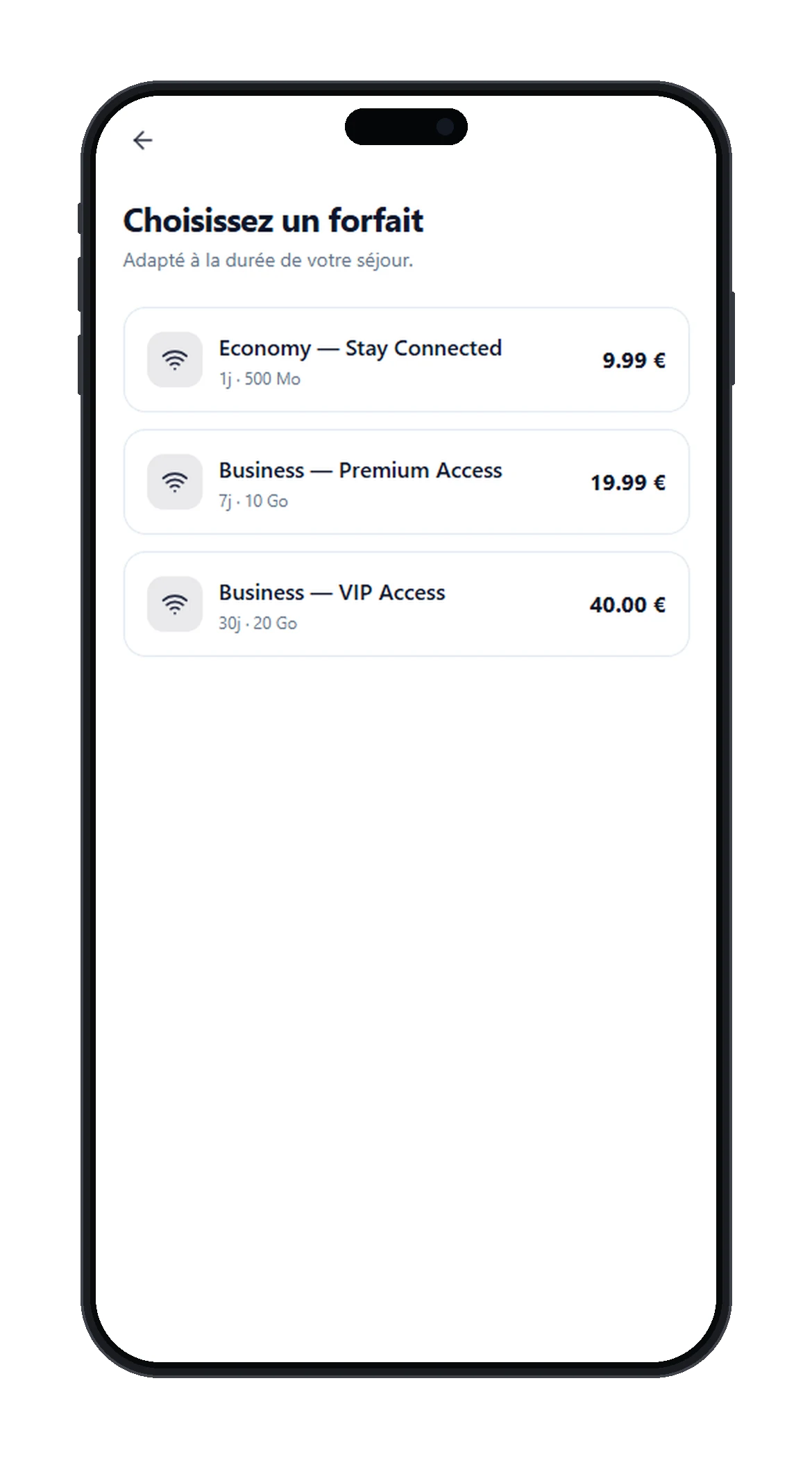 Guest choosing a Wi-Fi plan