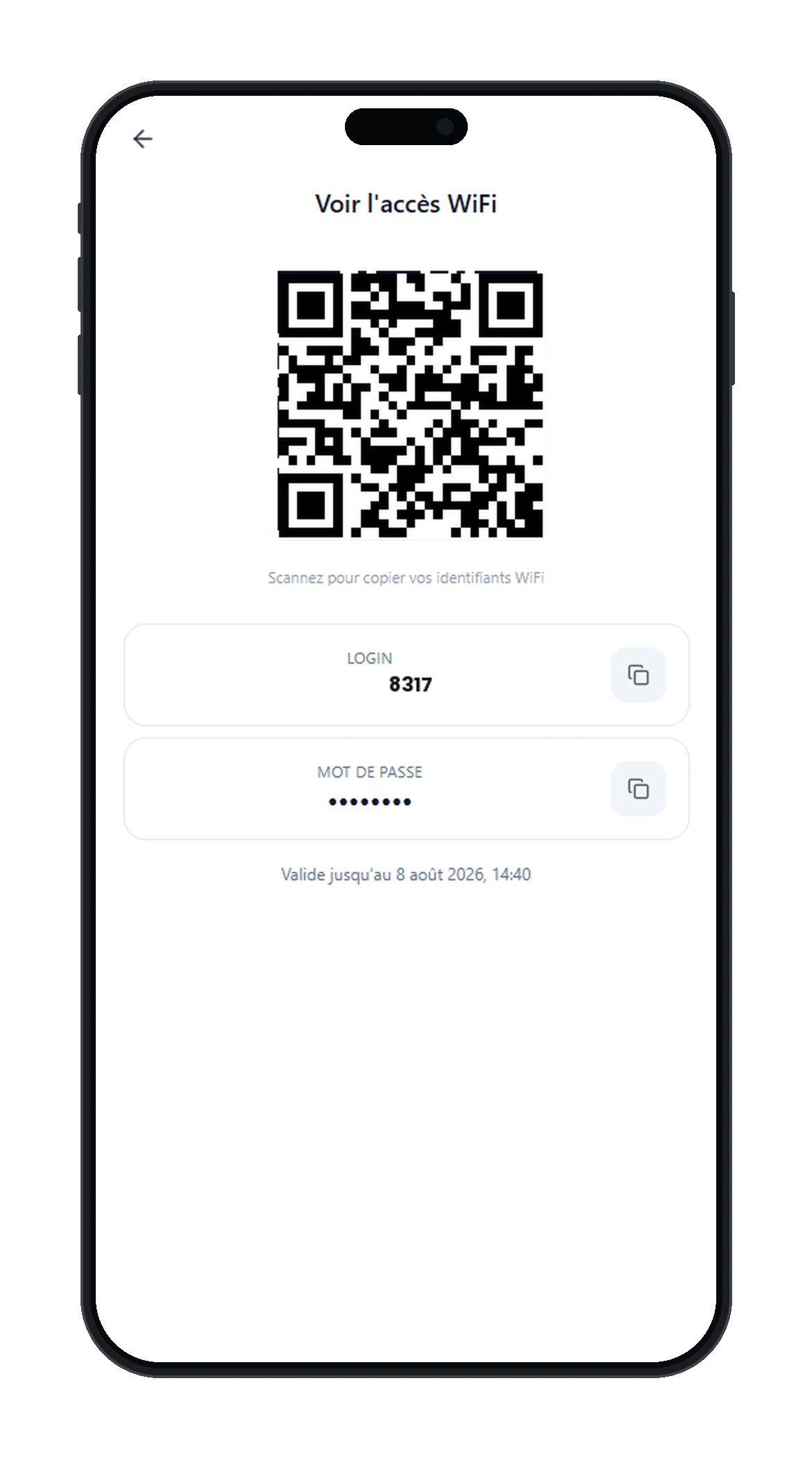 Wi-Fi credentials delivered to the guest